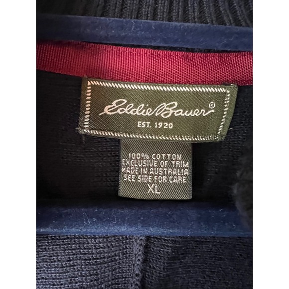 Eddie Bauer Mens Blue Tan Stripe Full Zip Knit Sweater Jacket XL Cotton - Picture 3 of 9